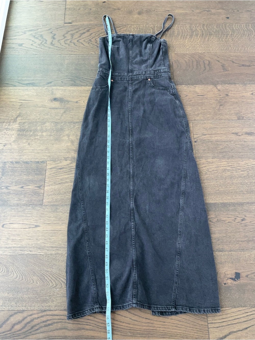 H&M Black Denim Maxi Open back Dress with Spaghetti Straps - Picture 7 of 9